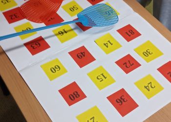 Powiększ zdjęcie: kartka papieru z wynikami, lapki na muchy