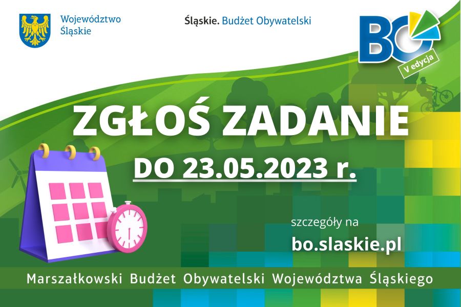 Plakat informacyjny Marszałkowskiego Budżetu Obywatelskiego - 'Zgłoś zadanie'