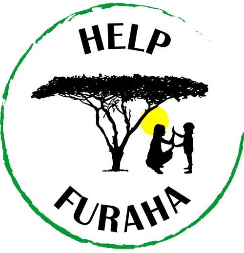 Logo 'Help Furaha' - dwie osoby stojące pod drzewem trzymające się za ręce przy zachodzie słońca